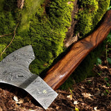 Warrior's Edge Tomahawk Hatchet: Damascus Steel with Rosewood Handle