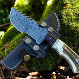 Tom Brown Tracker – Handmade Damascus Knife with Antler & Rosewood Handle
