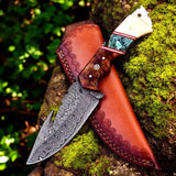 Handmade Deer Gutting Knife – 4.5" Damascus Steel & Bone Handle