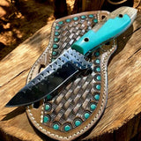 Rear Belt Knife 8" with Epoxy Wood Resin Handle