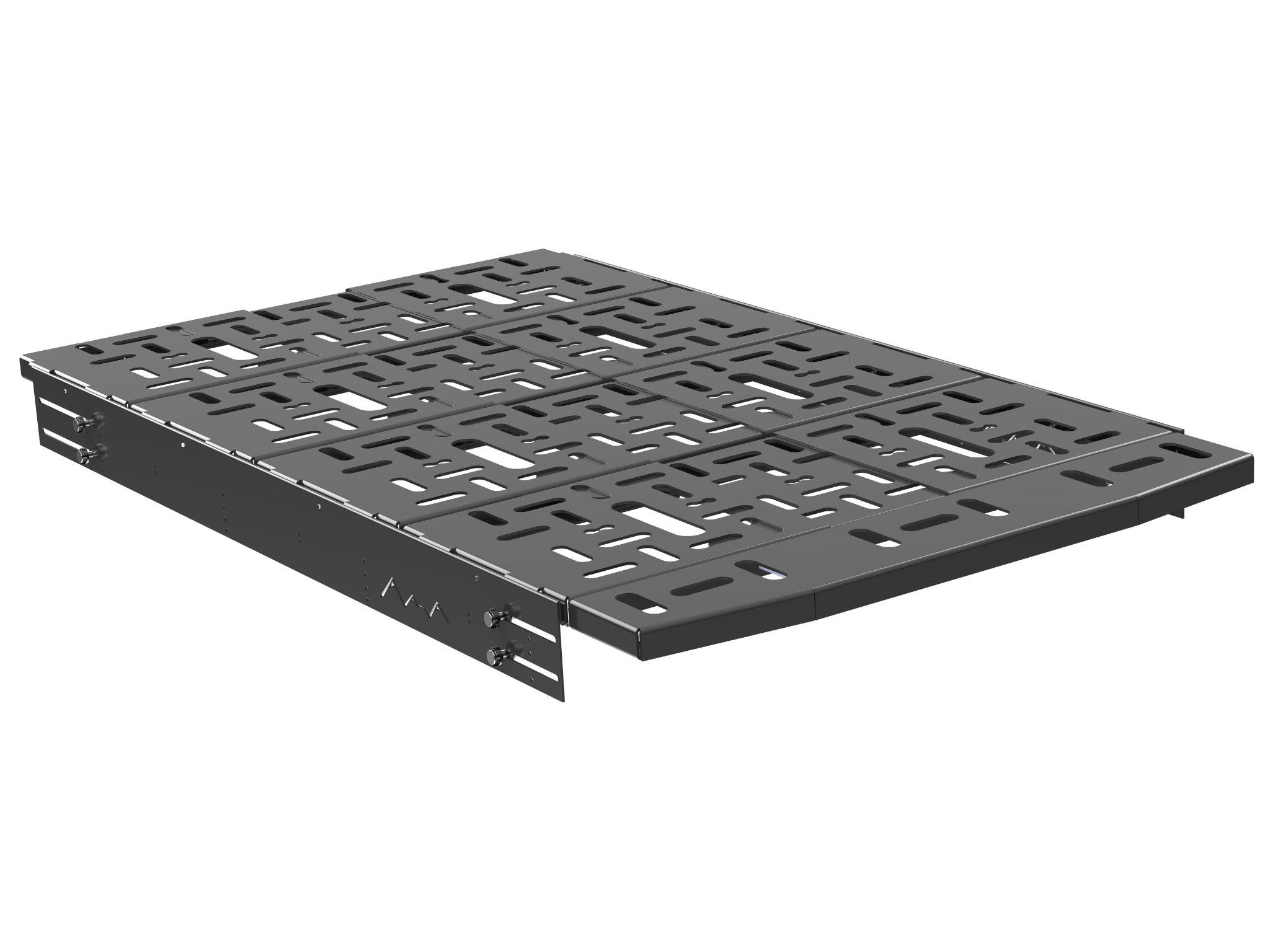 Black perforated metal wheel well box mini bed platform with support brackets