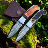 The Nomad's Clasp - Handmade Folding Pocket Knife – 3" Damascus Steel & Bone/Horn