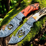 Nature's Edge Deer Gutting Knife: Damascus Steel with Epoxy Resin and Antler Horn Handle
