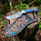 Knife with Cross Draw Sheath - Damascus & Resin Handle