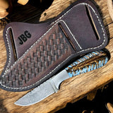 Damascus Knife with Cross Draw Sheath 7.25" Turquoise