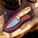Handmade Western Belt Knife – D2 Steel Blade with Bone Handle & Leather Sheath