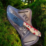 Custom Handmade Cowboy Knife with Personalized Leather Sheath – 8" Rasp Steel Blade, Resin & Olive Wood Handle