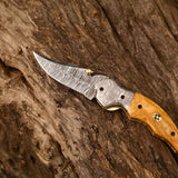Custom Handmade Damascus Steel EDC Folding Pocket Knife | 3-Inch Blade, Colored Bone Handle, Leather Case | Ideal Gift for Any Occasion by KBS Knives