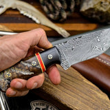 Custom Handmade Hammered Forged Damascus Sheep-Buffalo Horn Hunting EDC Blade Knife