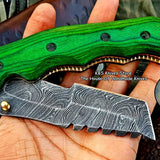 Custom Handcrafted Damascus Steel Tops Tanto Tactical Tracker Folding Knife - Ideal for Survival, Camping & Tactical Use | KBS Knives