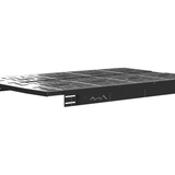 Angled view of black perforated wheel well bed platform with side rails