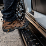 Ford Transit side step running board with perforated black steel tread