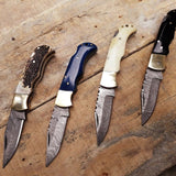 4 Damascus Steel Folding Pocket Knives