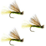 3 Pack Barbless Olive X Caddis Emerging Caddis Adult Fly - Hook Size 16