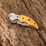 Custom Handmade Damascus Steel EDC Folding Pocket Knife | 3-Inch Blade, Colored Bone Handle, Leather Case | Ideal Gift for Any Occasion by KBS Knives
