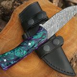 Custom Handmade Damascus Steel Hunting Knife with Epoxy Resin Handle and Leather Sheath - 8.5 Inches by KBS Knives Store