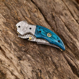 Custom Handmade Damascus Steel EDC Folding Pocket Knife – Exotic Wood Handle, 3-Inch Blade, Leather Case – Ideal Wedding Gift