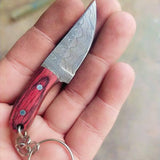Custom Handmade Damascus Steel EDC Knife Keychain with Exotic Wood Handle