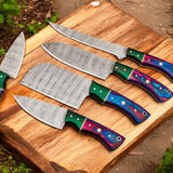 Premium Damascus Kitchen Knife Set - Handmade 5-Piece Collection