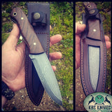 Damascus Bushcraft Camping Knife with Rosewood Handle - 9-Inch Overall Length - Includes Leather Sheath - Available at KBS Knives Store