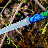 Damascus Steel Handmade Fillet Boning Knife with Green and Blue Exotic Wood Handle, 11.5-Inch Overall Length