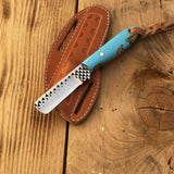 Custom Handmade Cowboy Bull Cutter Knife – Rasp Steel Blade & Resin Handle