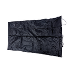 Black shower kit carry bag laid flat with drawstring tie closures