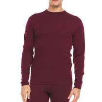 Men's merino wool long-sleeve crew shirt, solid burgundy, front view