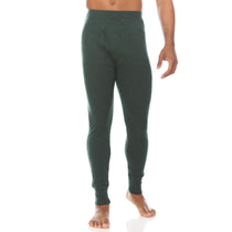 Men's merino wool thermal base layer bottoms, dark green, slim fit