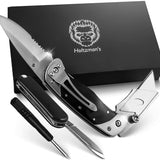 Premium Utility Knife, Folding Pocket Knife Combo, Box Cutter, Heavy Duty Dual Blades W/Belt Clip Gift Set for Dad Carpenter or Construction Worker