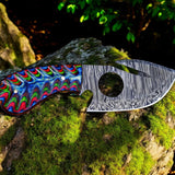 Gut Hook Skinning Knife – 7.25" Damascus Steel Blade with Exotic Color Wood Handle