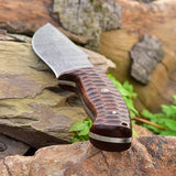 Masterpiece in Steel: 10-inch Damascus Hunting Knife with Rosewood Handle and Leather Sheath - KBS Knives Store