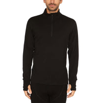 Black 1/4-zip merino wool pullover with standing collar and long sleeves