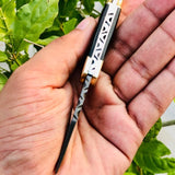 Custom Handmade Damascus Steel Small Folding Pocket Knife with Buffalo Horn Handle and Leather Case by KBS Knives Store.