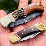 Pair Of Damascus Blade Edc Folding Knives