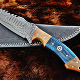 Custom Handmade Damascus Hunting Knife with Exotic Wood Handle