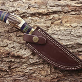 Custom Handmade 1095 Forged Steel Hunting Knife with Antler Horn & Exotic Wood Handle – 11" | KBS Knives