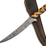 7" Filet Knife Damascus Blade Olivewood Handle