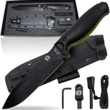 "The Fireline" Bushcraft Survival Knife with 1095 High Carbon Blade Giftset (Black and Green)