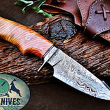 Olive Wood Handle Damascus Hunting Knife