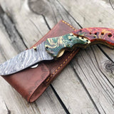 Top Folding Pocket Knife with Pocket Clip and Epoxy Resin Handle, 3.25 Inches Blade Length and Leather Case - For Sale by KBS Knives Store