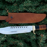 Frontier Legend Bowie Knife – Custom Handmade D2 Steel Blade with Stacked Leather Handle, 16" Overall Length