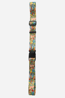 Boho print wading belt strap with black buckle hardware, shown vertically