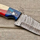 Texas Flag Handle Damascus Skinner Knife