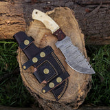 Tom Brown Knife – Custom Handmade Damascus Tracker with Bone & Rosewood Handle