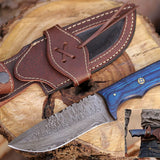 Damascus Hunting Knife With Pakka Wood Handle