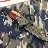 TEXAS FLAG HANDLE DAMASCUS FOLDING POCKET KNIFE