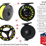 Die Cast 7 Weight or 8 Weight Fly Reel, Floating WF 8wt Line | 30# Backing | 0X Leader | Wild Water Fly Fishing
