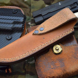 Custom Handcrafted J2 Steel ELK Skinning Knife - 9 Inch Bone Handle with Steel Bolster, Leather Sheath - Premium Hunting Knife by KBS Knives