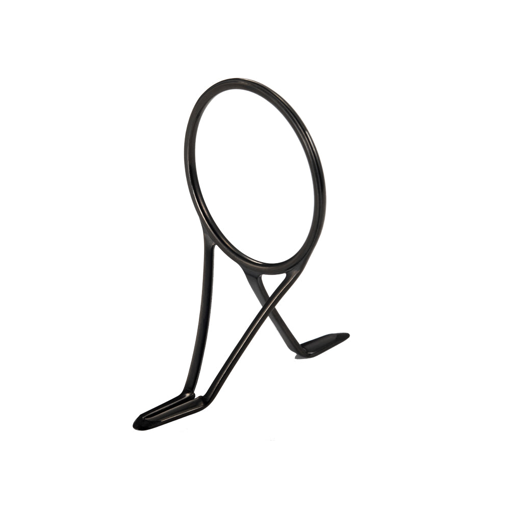 Black fishing rod line guide with oval ring and two mounting feet